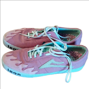 Leon Karssen  Men's Size 10.5 Pink Cat Pattern Sneakers. Could Use A Cleaning.